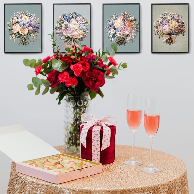 FONNUY Bouquet Flowers Embroidery Kit for Beginners, Pre-Stamped Pattern Kits for Adults with Hoop, Easy to Follow Color Thread Needlework, 8'' Hoop (Heartwarming)