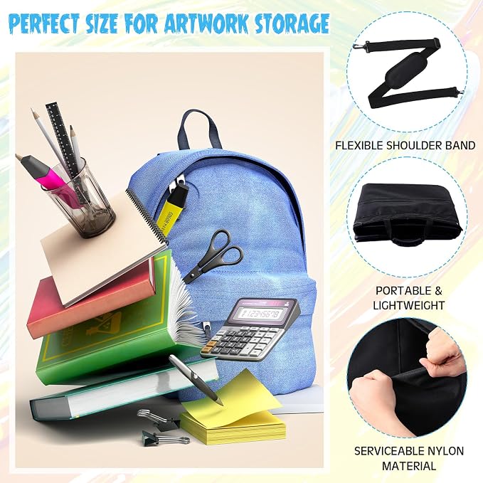 Huhumy 48 x 36'' Extra Large Artist Portfolio Case with Shoulder, Waterproof Leather Corners Black Art Portfolio Bag for Drawing Sketching Poster Artwork Drawing Canvas Photography Poster