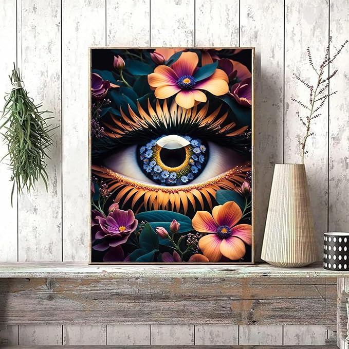 Meothan Diamond Art Kits for Adults Eye Flower Diamond Painting Kit 12x16in | 5D Eye Diamond Art Painting Kit for Adult, DIY Full Round Drill Flowers Gem Art Diamond Dots Kits for Home Wall Decor Gift