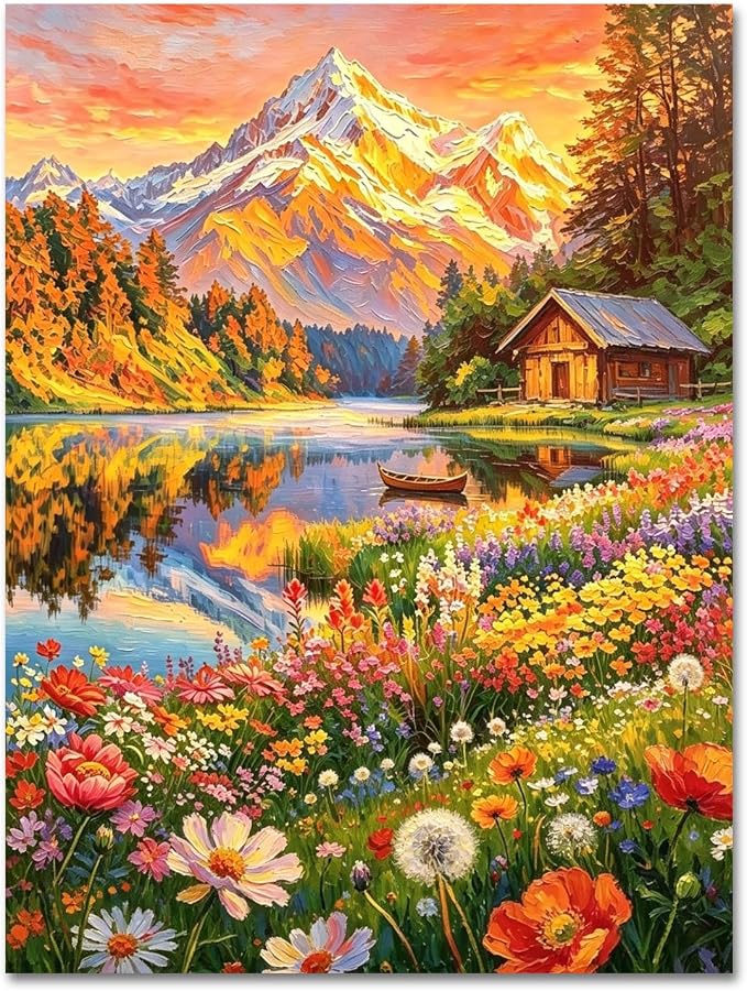 Landscape Paint by Numbers for Adults, Paint by Number 16x20 inch | Scenery Paint by Numbers Kit for Adults, Mountains Acrylic Painting by Numbers for Gift Home Wall Decor (without Frame)