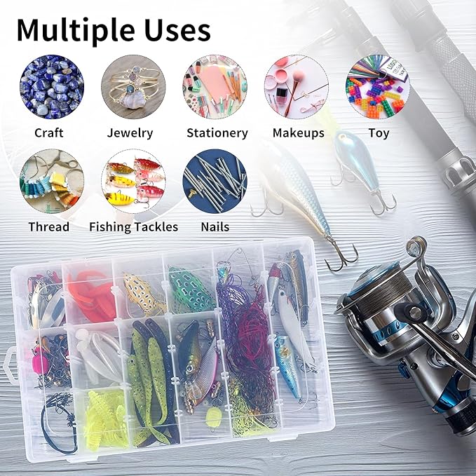 Bead Organizer Storage 36 Grid Jewelry Tackle Craft Box Adjustable Dividers | Clear Plastic, Adjustable Dividers, for Beads Nails Jewelry Crafts Fishing Tackle and Small-Item Organization