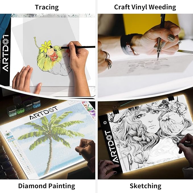 ARTDOT A4 LED Light Pad for Diamond Art Kits for Adults,USB Powered Adjustable Brightness Light Board for Diamond Painting Accessories and Tools
