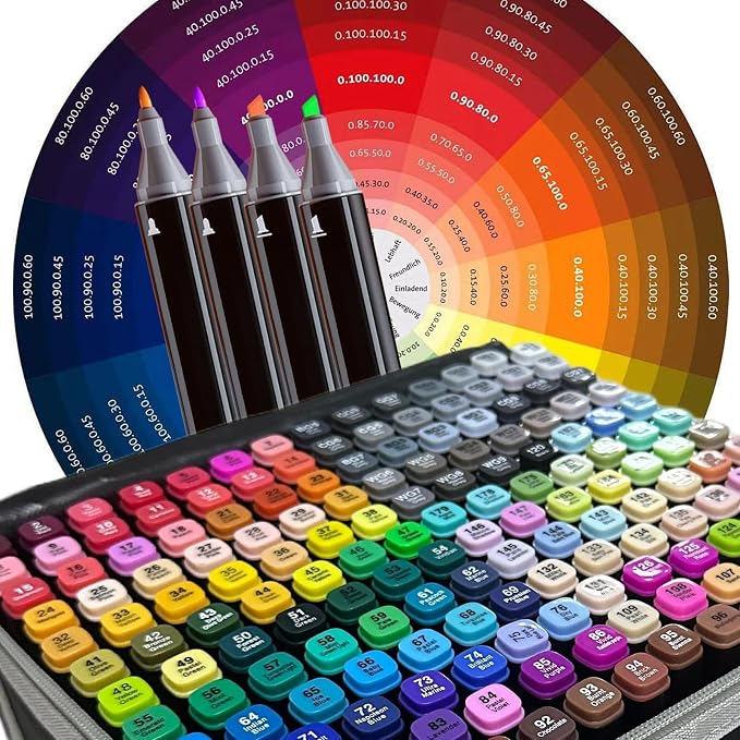 204-Color Dual-Tip Markers Set with Shoulder Bag - Art Markers for Coloring, Drawing & Sketching -Gift for People Who Love Art.(204)