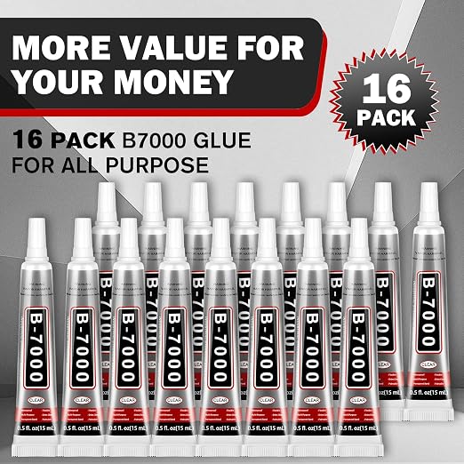 ALECPEA B7000 Bedazzling Glue, 16 Pack 15ml Clear Rhinestone Adhesive for Crafts, Jewelry Making, Nail Art, Fabric, Shoes, Clogs and Graduation Cap Decor
