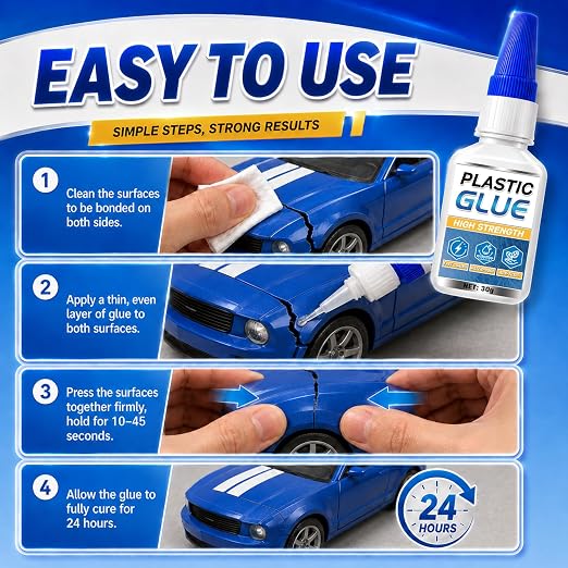 Plastic Glue for Models & Miniatures, 30g Instant CA Adhesive with Precision Applicator, Strong Model Glue for PLA, ABS, PVC, Acrylic & 3D Print Repairs