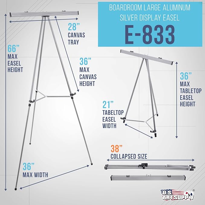 U.S. Art Supply 66" High Boardroom Classroom Silver Flip Chart Easel