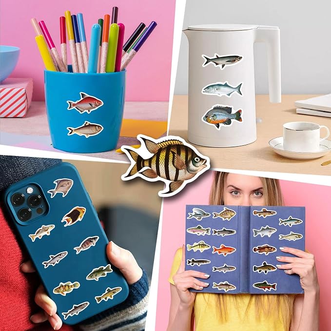 110 Pcs Funny Fish Stickers for Teens Boy Girls Kids Deep-Sea Fish Stickers Vinyl Waterproof go Fishing Decals Pack for Party Supplies (Fish)