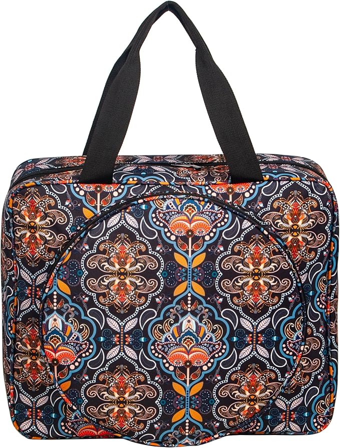 Portable Craft Kits Storage Bag Cross Stitch Starter Kits Embroidery Project Bag Embroidery Tool Storage Tote with Multifunctional Pockets, Bag Only (Colorful Pattern)