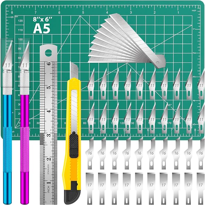DIYSELF 55 PCS Exacto Knife Set, Hobby Knife Kit, A5 Mat & Blades Included