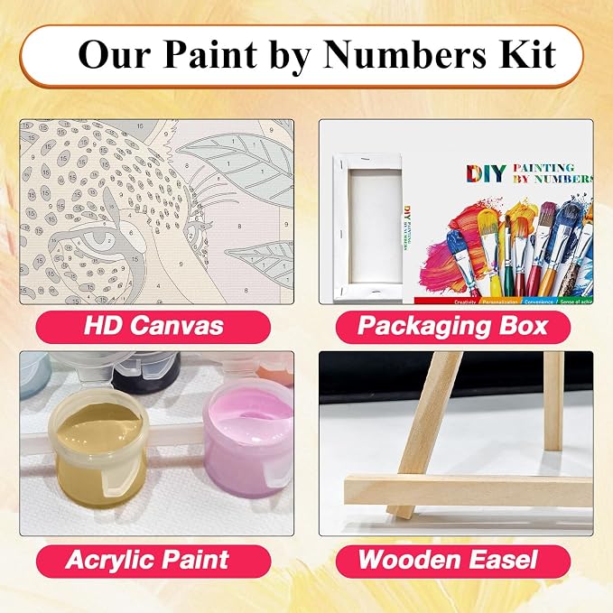 SparkGlow Leopard Paint by Numbers Kit for Adults with Frame, 8×12 Inch | Beginners Fridendly, HD Canvas, Include Easel, Vibrant Acrylic Colors, Number Painting for Gifts, Wall Decor, Relax and Fun