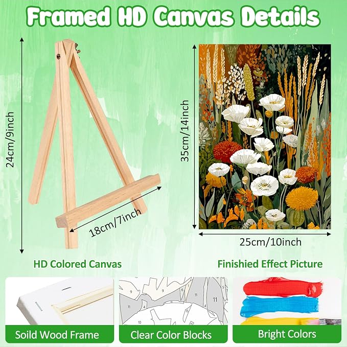 MAXBYE Framed Paint by Numbers Kits for Adults with Wooden Easel, Floral Botanical Easy DIY Adult Paint by Number Kits on Canvas, Paintings Kit for Beginners Gift Home Wall Garden Decor 10×14 Inch