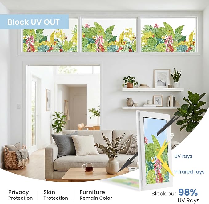 ADD.HERES Stained Glass Window Film, Window Film Decorative, 17.5 x 78.7 in