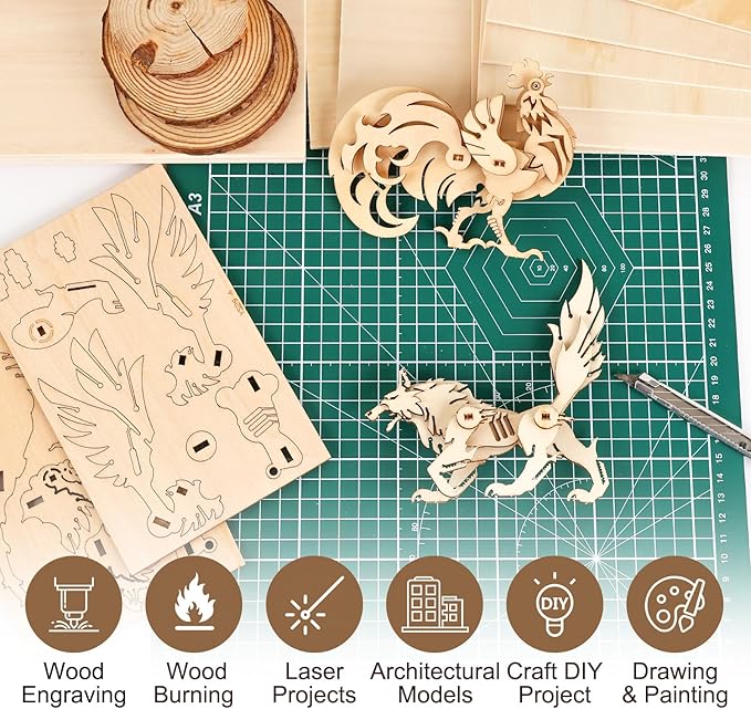 50 Pack Basswood Sheets for Crafts,12"x12"x1/8" 3mm Thick Plywood Sheets with Smooth Surfaces-Unfinished Squares Wood Boards for Laser Cutting, Wood Burning, Architectural Models, Staining