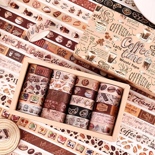 icceemee 20 Rolls Coffee Theme Washi Tape Set, Writable Decorative Tapes for Scrapbooking, Junk Journal Supplies, Bullet Journaling, Bullet Journaling, 0.6"x79" per Roll