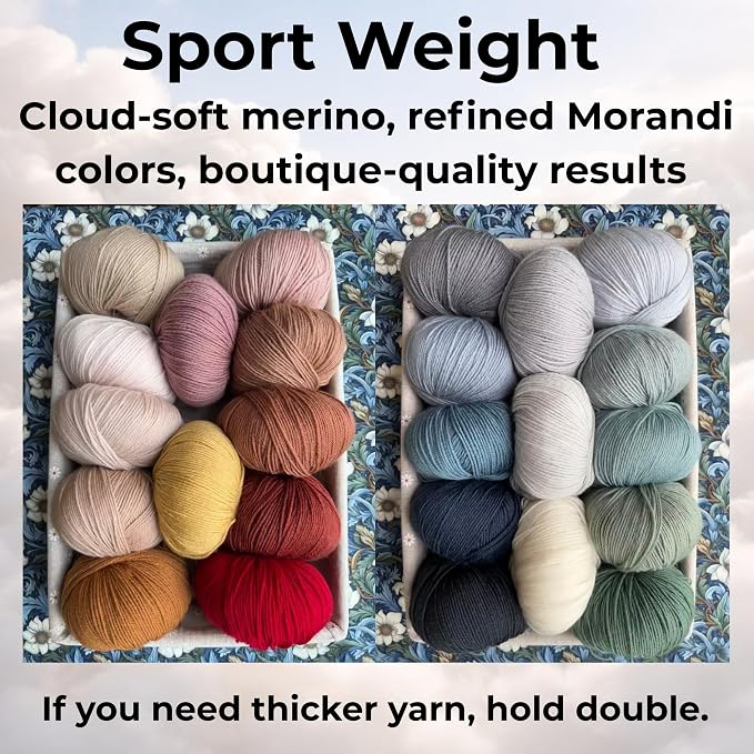 1oo% Australian Merino Wool Yarn, Sport Weight, 4 Balls – 656 Yds