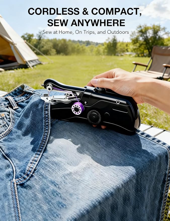 Handheld Sewing Machine, with Black Storage Box & 180 Sewing Kit, Mini Portable SewingMachine for Adults & Beginners, Great for Clothes Fabrics Curtains Home Daily Repair & Travel DIY (White) (Black)