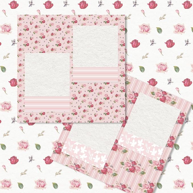 JarThenaAMCS 24 Sheets Rose Floral Pattern Paper Pink Scrapbook Specialty Paper Vintage Flower Double Sided Craft Papers for DIY Card Making Photo Album Journal Decor, 6 x 6 Inch
