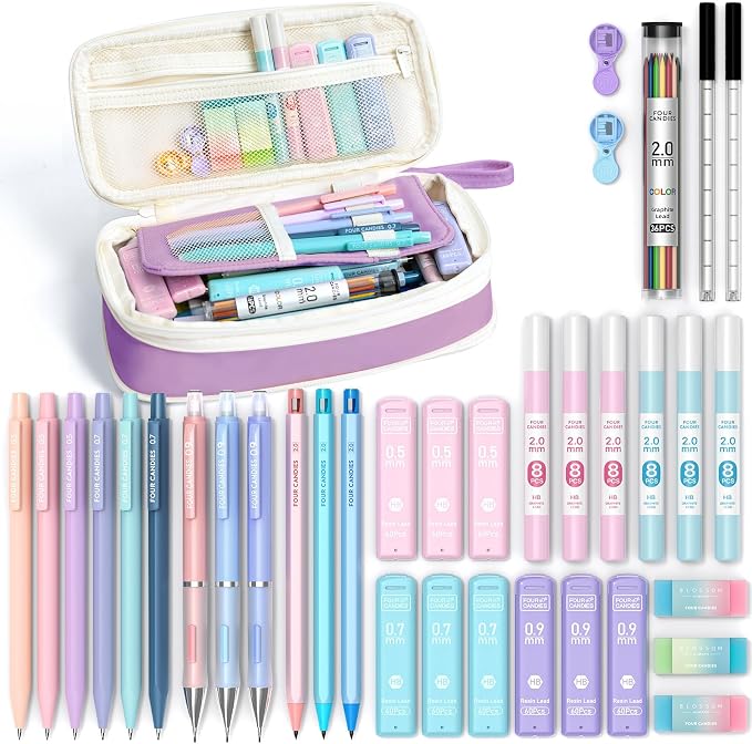 Four Candies 36PCS Mechanical Pencil Set with 624 Lead Refills (Purple)