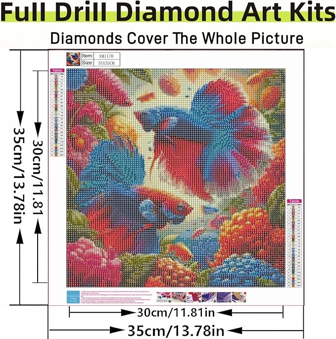 Fish Diamond Painting Kit 13.78x13.78 Inch, 5D Diamond Art for Adults DIY | Relaxing Creative Hobby Home Wall Decor Fun Handmade Experience