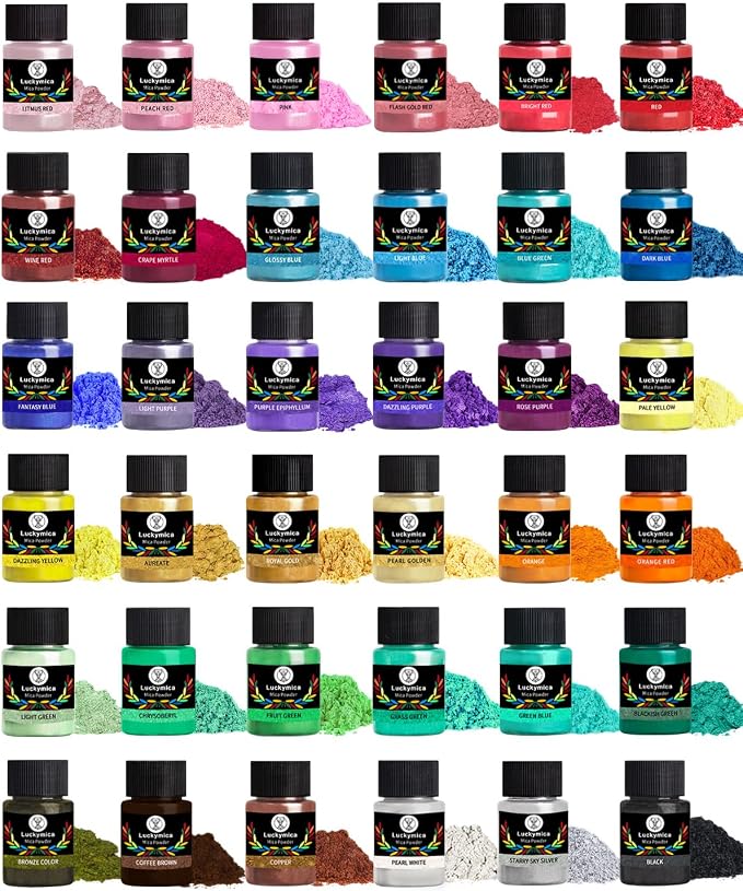 Mica Powder, 36 Colors Pearlescent Pigment Powder for Epoxy Resin, 360g Pearl Pigment Set for Soap Making, Bath Bomb, Candle Making, Art Crafts, Lip Gloss, Nail Polish, Dye