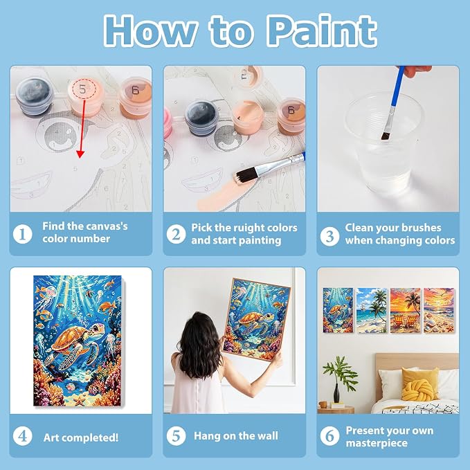 Beach Paint by Number for Adults, Paint by Numbers Kit for Adults 8x12 Inch