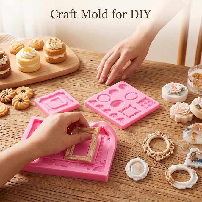 Pimoys 5 Pcs Photo Frame Fondant Molds Vintage Silicone