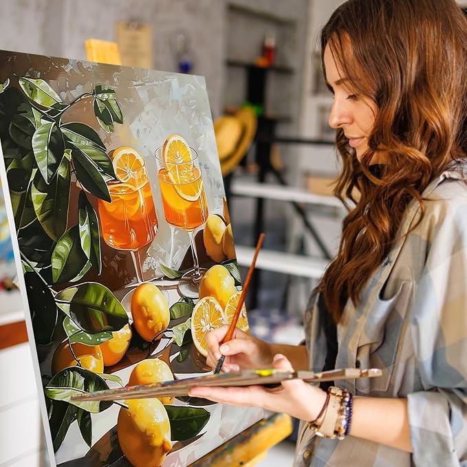 Paint by Numbers Kit for Adults, Lemon Number Painting, 16 x 20 Inch | DIY Adult Paint by Number Kit on Canvas for Beginners, without Frame, Home Wall Decor, Stress Relief Craft Gift
