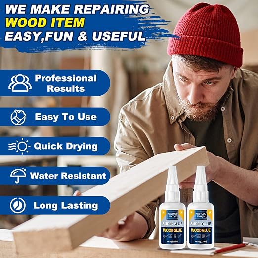 Meuvcol Extra Strong Wood Glue, 100g Fast Drying Clear Wood Adhesive for DIY Crafts, Heavy Duty Furniture Repair & Garden Projects