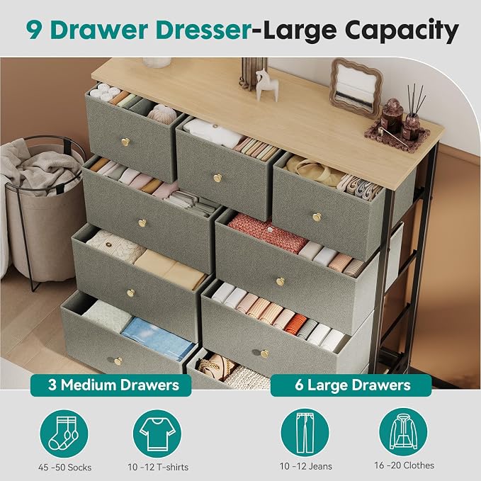 OLIXIS 9 Drawer Tall Dresser for Bedroom, Closet Organizers and Storage