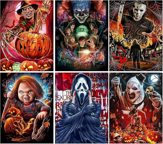 6 Pack Halloween Diamond Art Kits for Adults without Frame 12x16 Inch | Halloween Diamond Painting Kit Beginners, Horror 5D Gem Art for Adults with Round Gem Painting Gift Home Wall Decor