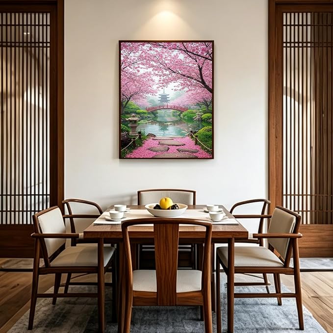 PHANTASYART Cherry Blossom Paint by Numbers Kit for Adults 16x20inch | Paint by Number Adult, Landscape Painting by Numbers for Adults, DIY Acrylic Painting Kit, Arts and Crafts for Adults