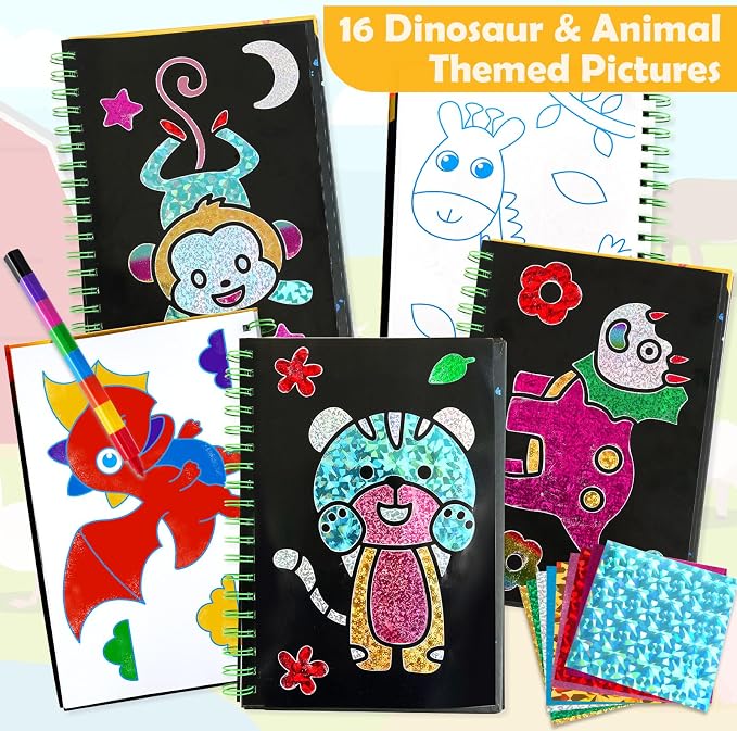 FUNNYB&G Foil Art Craft Kit for Kids, Sparkly Birthday Gift Toy for Kids | No Mess, Kids Ages 4-10 Create Sparkling Artwork, A Creative Gift for Birthdays, Holidays, Travel Activities,Screen-Free Fun