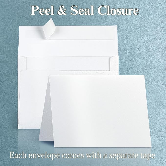 Goefun White Shimmer 5x7 Blank Cards and Envelopes 100 Pack