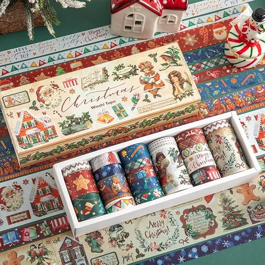 icceemee Christmas Theme Washi Tape Set, 20 Rolls Christmas Theme Washi TapeWritable Decorative Tapes for Scrapbooking, Junk Journal Supplies, Bullet Journaling, 0.6"x79" per Roll