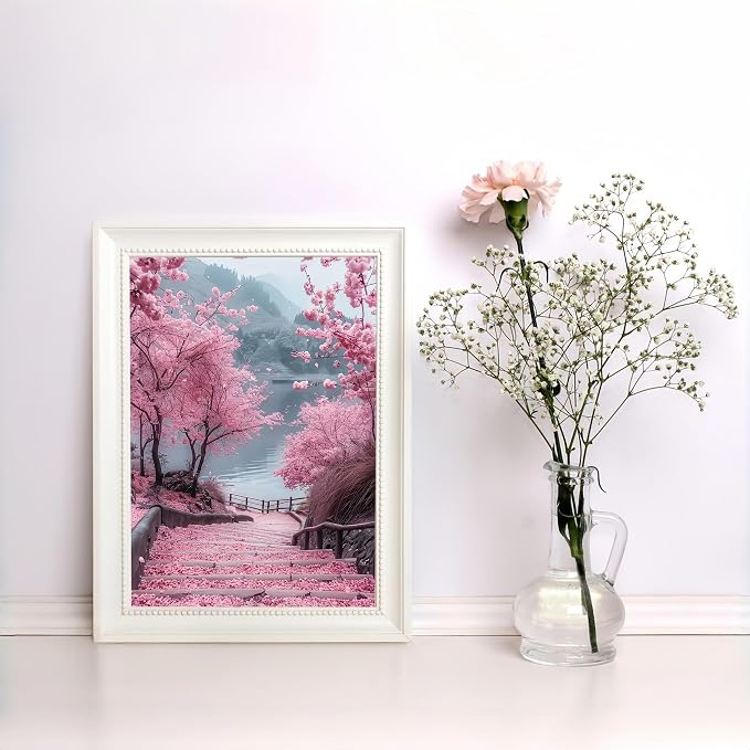 Diamond Art Kits for Adults Cherry Blossom Road, DIY 5D Diamond Painting