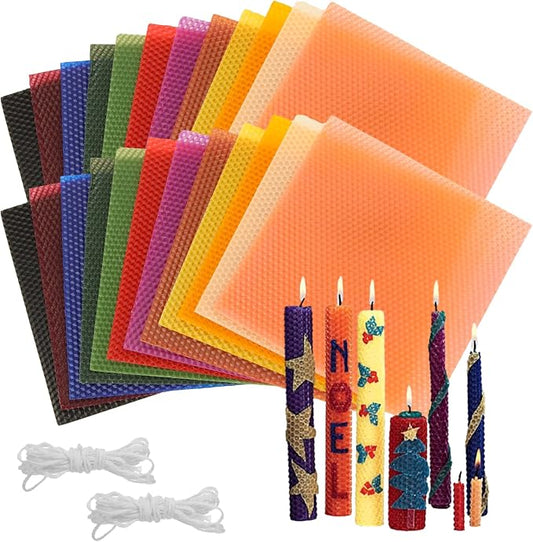 GBACHOOSE Beeswax Sheets for Candle Making, 24 Pack 8 x 8 Inch Honeycomb Wax Sheets in 12 Colors with Cotton Wick, DIY Rolled Beeswax Candle Making Kit for Adults, Kids, Crafts, Gifts