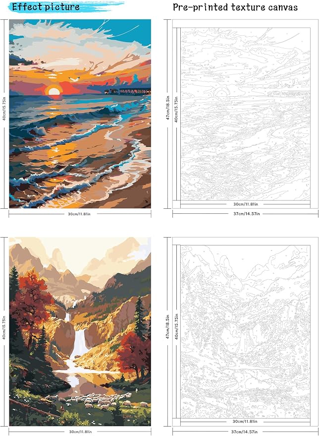 QUITEDEW 2 Pack Paint by Number Kit for Adults Mountain11.8x15.7 Inch | Paint by Numbers Kits for Adults Beach,2 Pack Mountain Oil Painting in Colorful Box Art Crafts for Home Decor 11.8x15.7 Inch