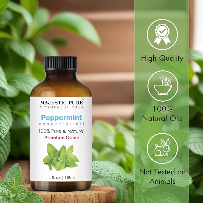 Majestic Pure Peppermint Essential Oil for Diffuser - 4 Fl Oz (Pack of 2) | 100% Pure and Natural Peppermint Oil for Home Fragrance, Massage, Soap and Candle Making, Aromatherapy, Air Freshner