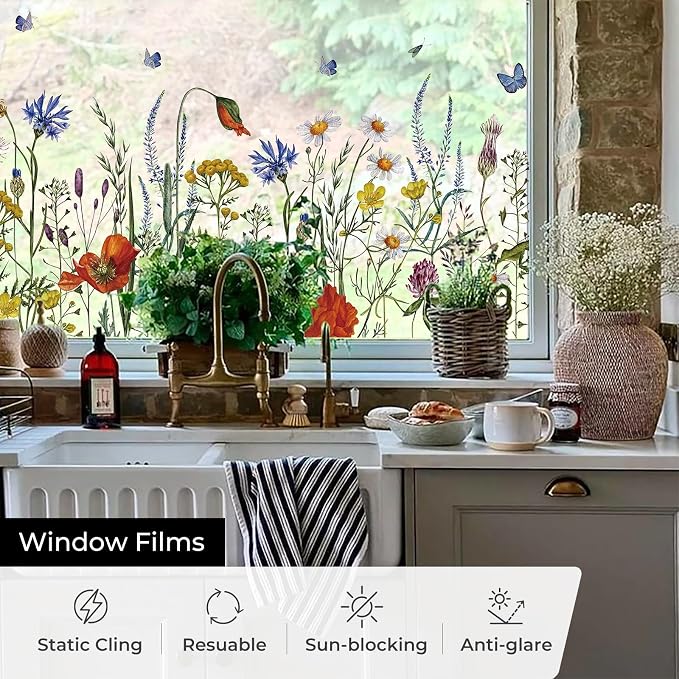 ADD.HERES Stained Glass Window Film, Static Cling Window Film,17.5 x 78.7in