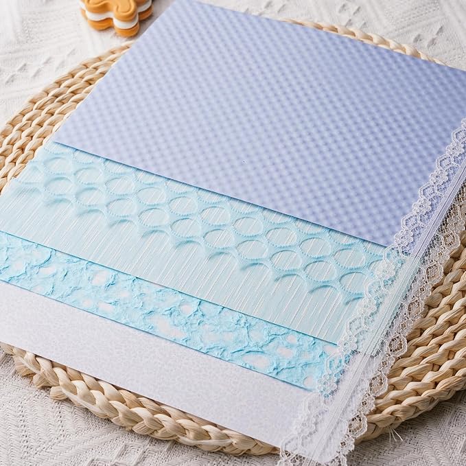15Pcs Handmade Scrapbook Art Paper Craft Textured Paper Colorful A5 sheet Mesh Special Mix for Scrapbooking Junk Journal Journaling Supplies DIY Materials,5.8x8.2 inches (Blue)