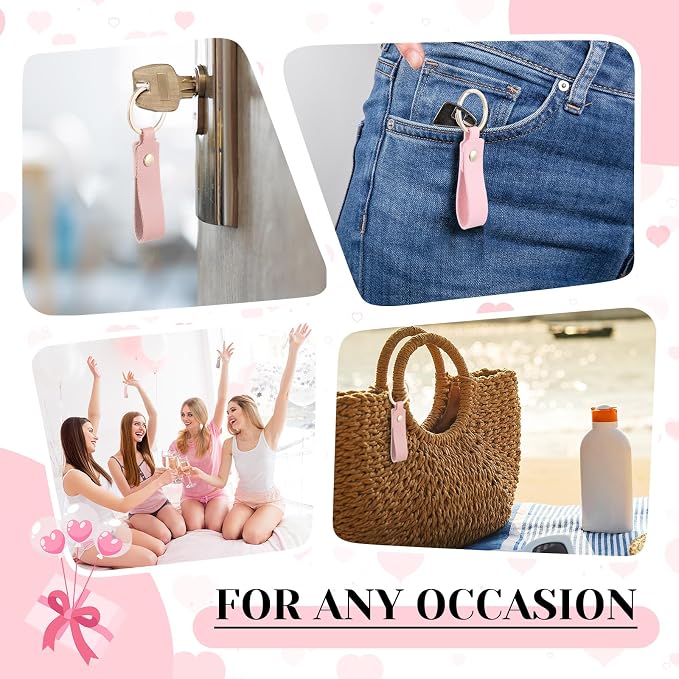 Wavyknot 100 Pcs Leather Keychain Blanks, 3.7 x 0.7 Inches, Pink Series