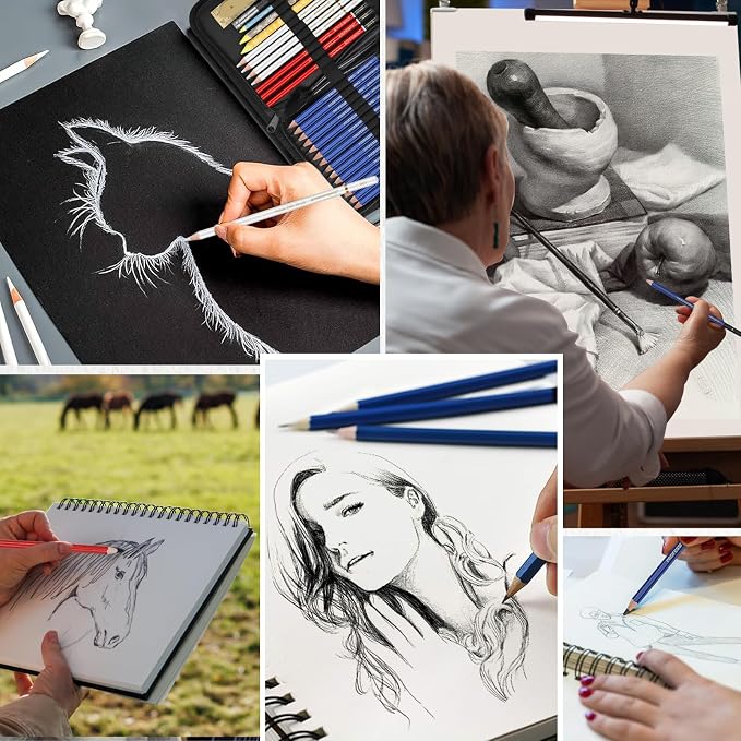 53 PCS Drawing Kit Sketching Pencil Set, Sketch Pencils Art Supplies with Graphite, Charcoal, Blending Tools, Drawing Pencils for Artists Adults Beginner Family Friends