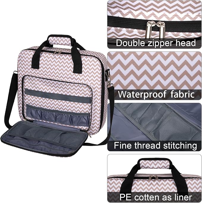 BAGLHER Cross Stitch & Embroidery Organizer Bag - Large Portable Project Storage with 3 Compartments, Travel Friendly Carrying Case for 11.2" Hoops, Threads, Supplies (Stripe)