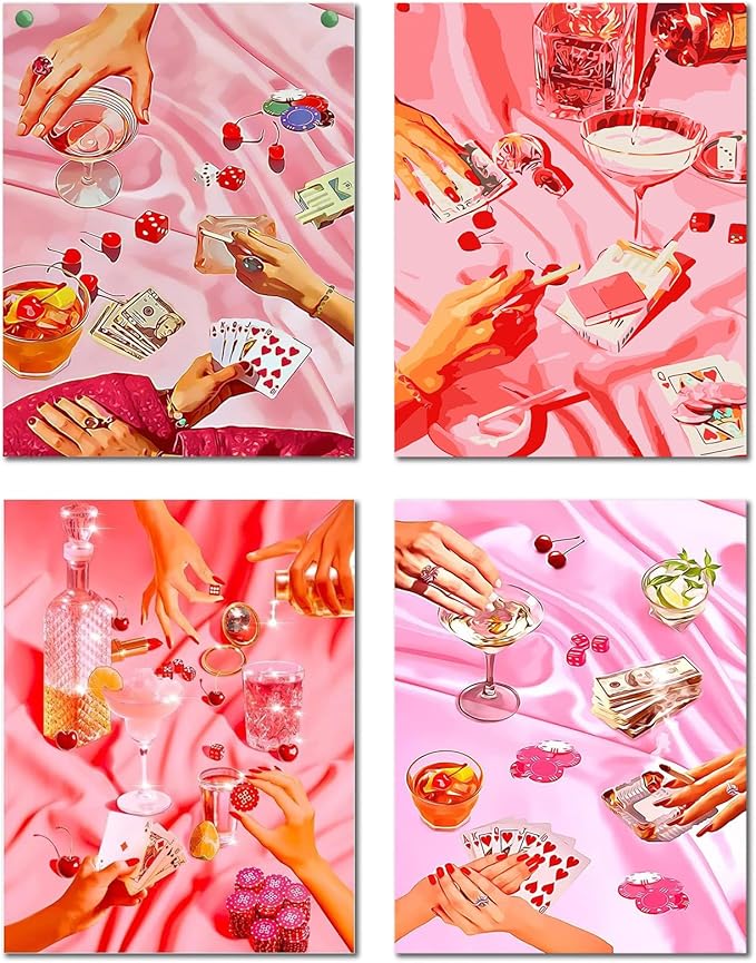 4 Pack Pink Diamond Art Kits for Adults Diamond Painting Kit for Beginner | Vintage 5D DIY Diamond Dots Full Drill Crafts for Gem Art Dot Art for Adults Home Wall Decor for Teens Boys Girls 12x16 inch