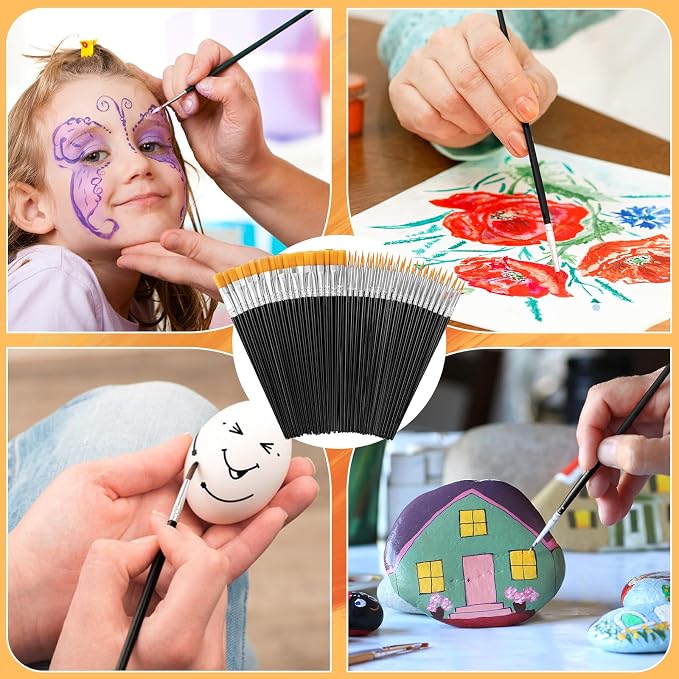 AROIC Small Paint Brushes Bulk,160 Pcs Black Nylon Hair Paint Brushes | Kids Flat Tip Round Acrylic Paint Brush Set,Acrylic Paint Brush kits for Classroom Oil Watercolor Face Painting Touch Up