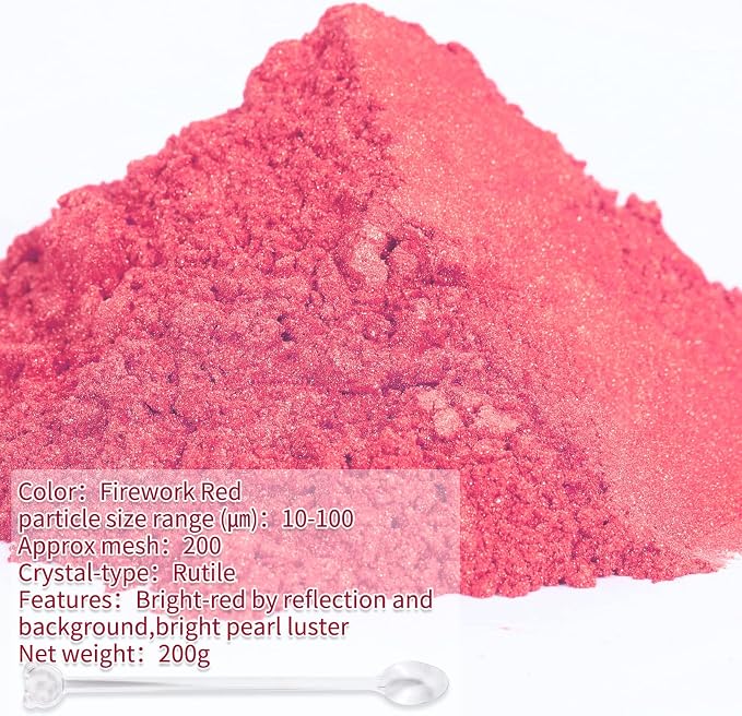 Mica Powder,7.05OZ（200g）,Firework Red Mica Powder Pigment for Epoxy Resin，Lip Gloss，Paint，Dye，Soap Making，Nail Polish,Candle Making,Bath Bombs(Firework Red)