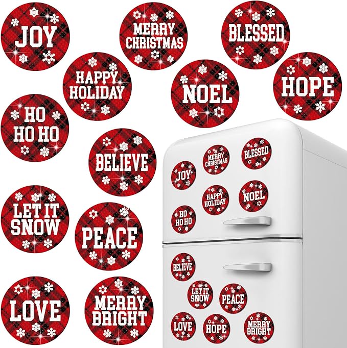 Zonon 12 Pcs Christmas Diamond Art Magnet Kits for Fridge | Xmas Diamond Painting Magnets, Black and Red Buffalo Plaid,DIY Craft Gifts, for Refrigerator Lockers Cars DIY Home Decor