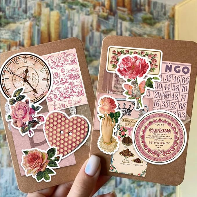 Bomichi Vintage Stickers, 102 Pcs Scrapbooking Supplies for Bullet Journals, Planners, Letter, Card Album Making, Collage Art, Crafts, Water Bottle