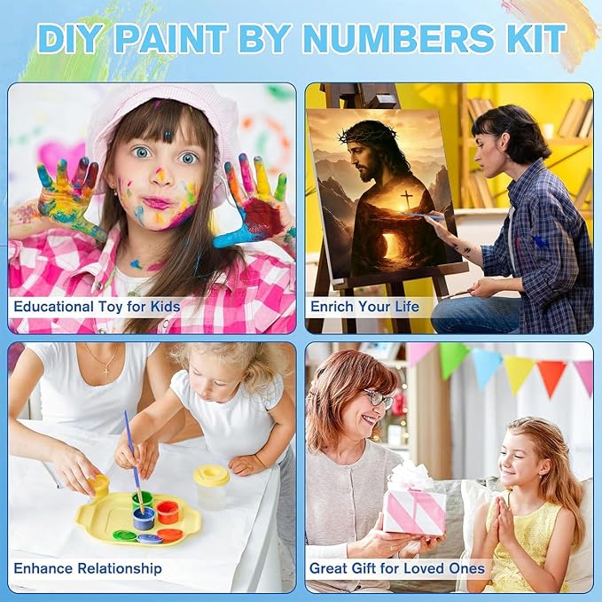 cviokrdu Jesus Paint by Numbers Kit for Adults - Christians Adult Paint by Number Kits on Canvas, Religion DIY Oil Painting for Gift Home Wall Decor (16x20inch)