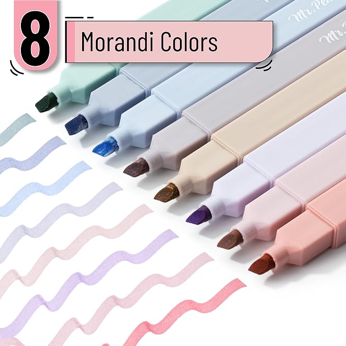 Mr. Pen- Aesthetic Highlighters No Bleed, 8 Pack, Morandi Colors | Chisel Tip, Cute Highlighters Assorted Colors for Journaling, Highlighting, Underlining, Fast Dry, Back to School Supplies